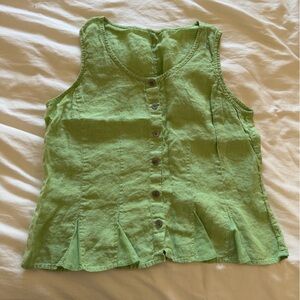 Green Linen Button Up Tank Top